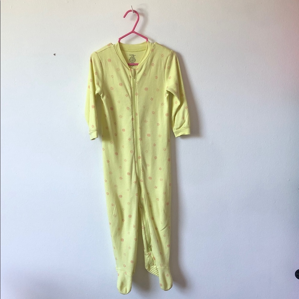 George Soft Yellow Baby Footed Onesie with Pink Floral Trim